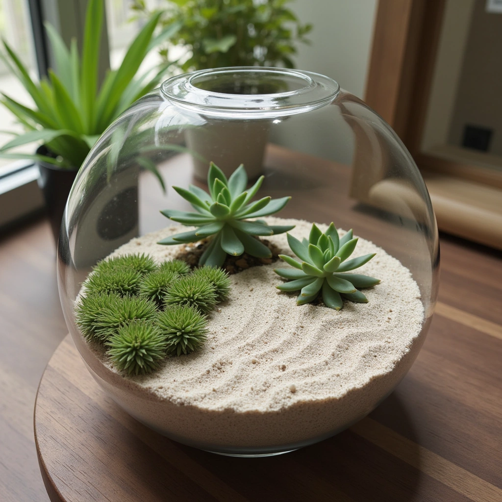 21. Mini Zen Succulent Garden with Sand Patterns